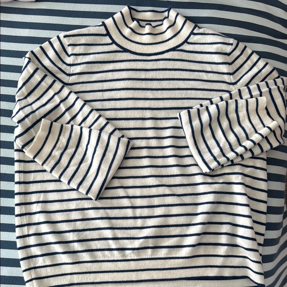 Boden Cream and Blue Turtleneck Sweater